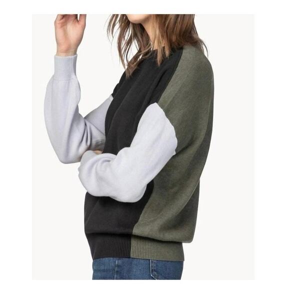 Lilla P Colorblock Knit Sweater Black Olive Gray Long Sleeve Sz S Cotton Modal - Picture 2 of 9